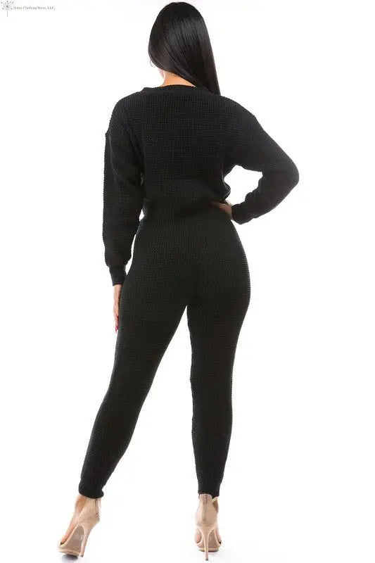 2 Piece Sweater Pants Set Back | Matching Sweater and Pants | SiAra