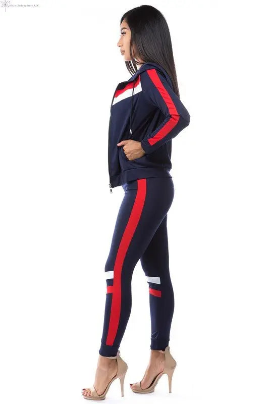 Activewear 3 Piece Set Navy Long Sleeves Side | Activewear Sets For Women | SiAra