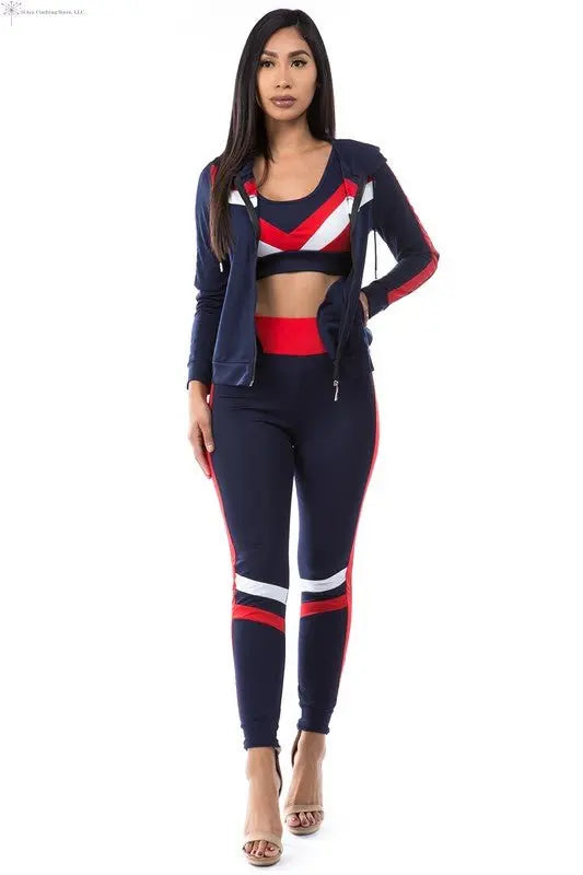 Activewear 3 Piece Set Navy Long Sleeves Front | Activewear Sets For Women | SiAra
