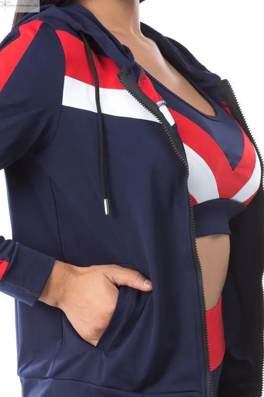 Activewear 3 Piece Set Navy Long Sleeves Closed-up | Activewear Sets For Women | SiAra