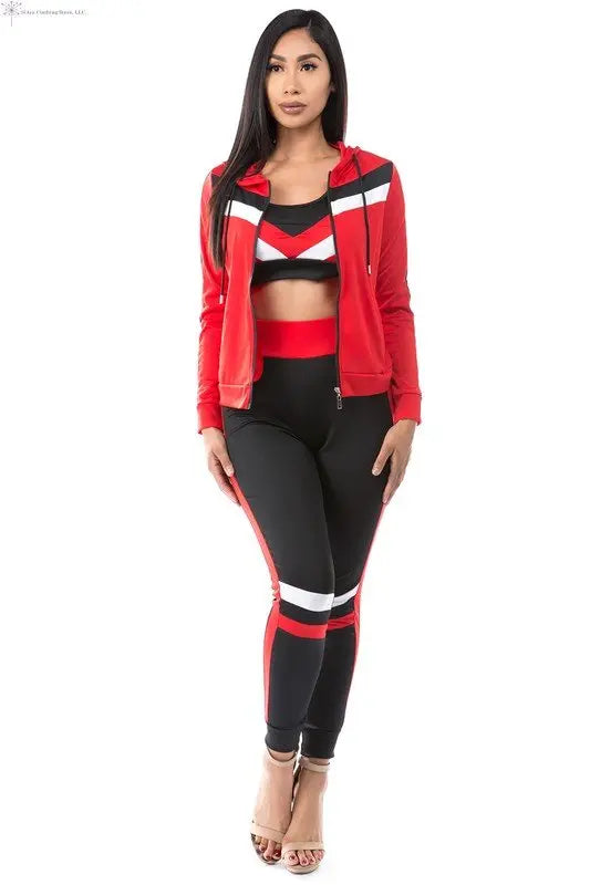 Activewear 3 Piece Set Red Long Sleeves | Ladies Gym Set | SiAra 