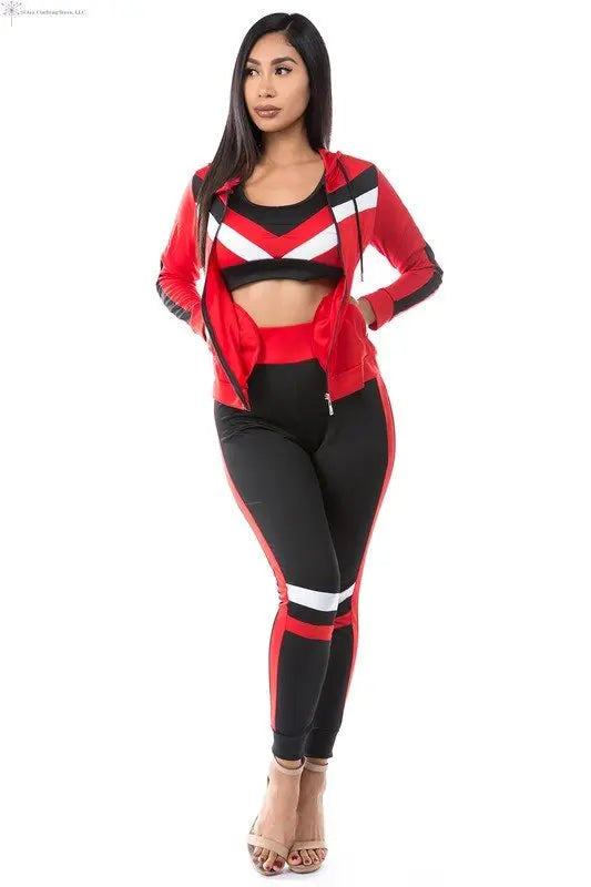 Activewear 3 Piece Set Red Long Sleeves Front | Ladies Gym Set | SiAra 