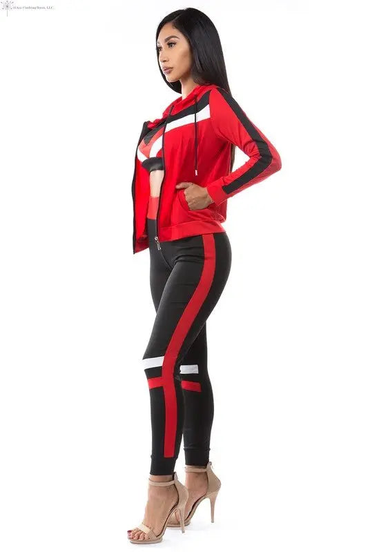 Activewear 3 Piece Set Red Long Sleeves Side | Ladies Gym Set | SiAra 