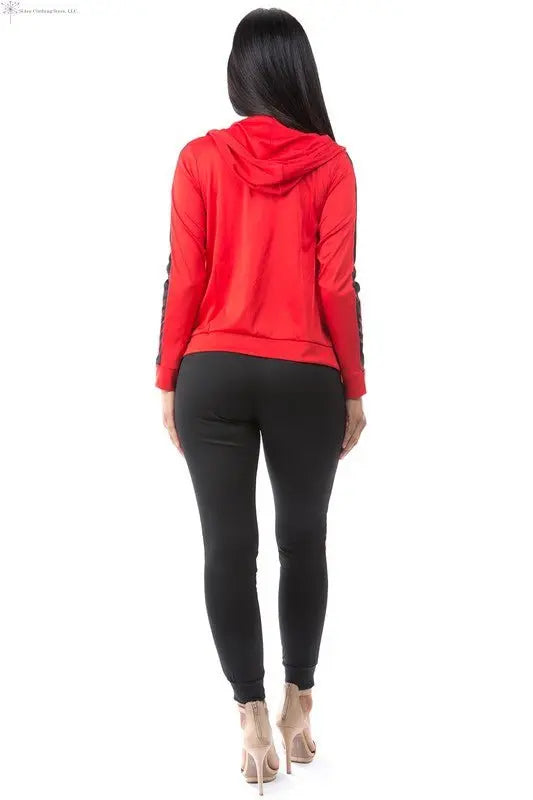 Activewear 3 Piece Set Red Long Sleeves Back | Ladies Gym Set | SiAra 