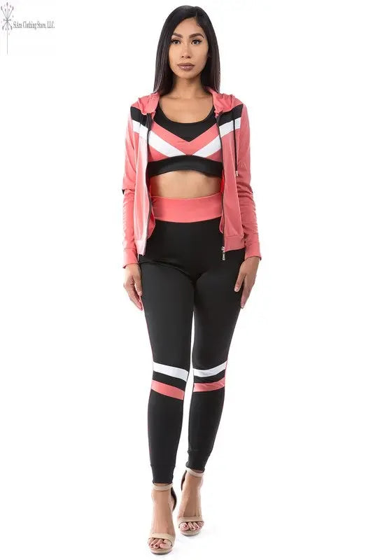 Gym wear Set 3 Piece Pink Front | Jogger Sets for Women | SiAra