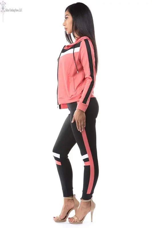 Gym wear Set 3 Piece Pink Side | Jogger Sets for Women | SiAra