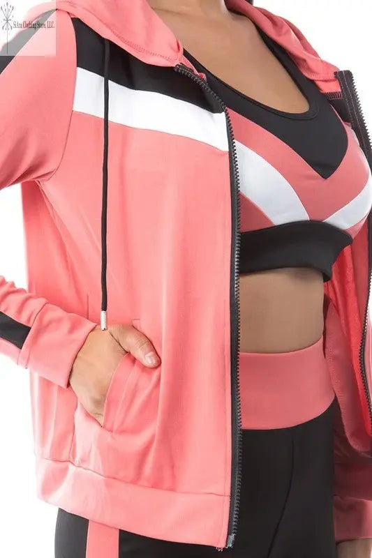Gym wear Set 3 Piece Pink Closed-up | Jogger Sets for Women | SiAra