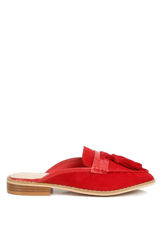 Leather Mules Flat Slip-on Red Side | SiAra