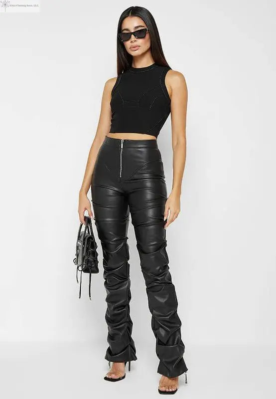 Black Faux Leather Pants | High Waisted faux Leather Pants | SiAra