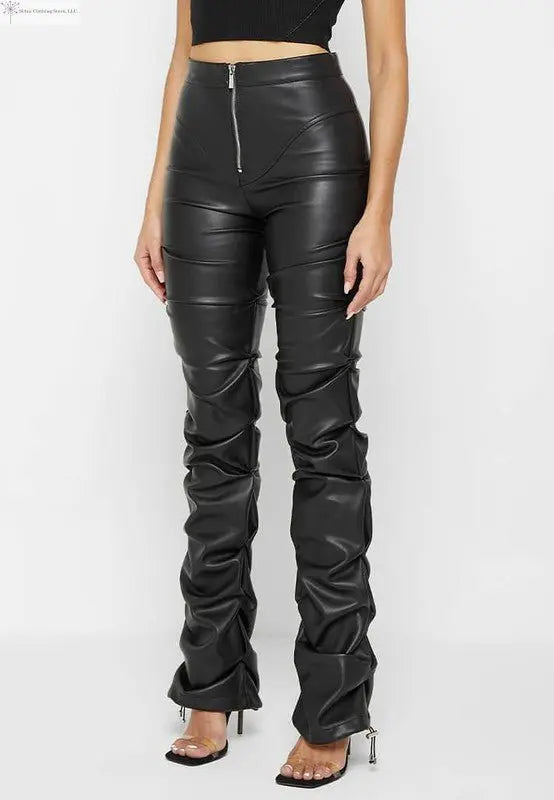 Black Faux Leather Pants Sided | High Waisted faux Leather Pants | SiAra