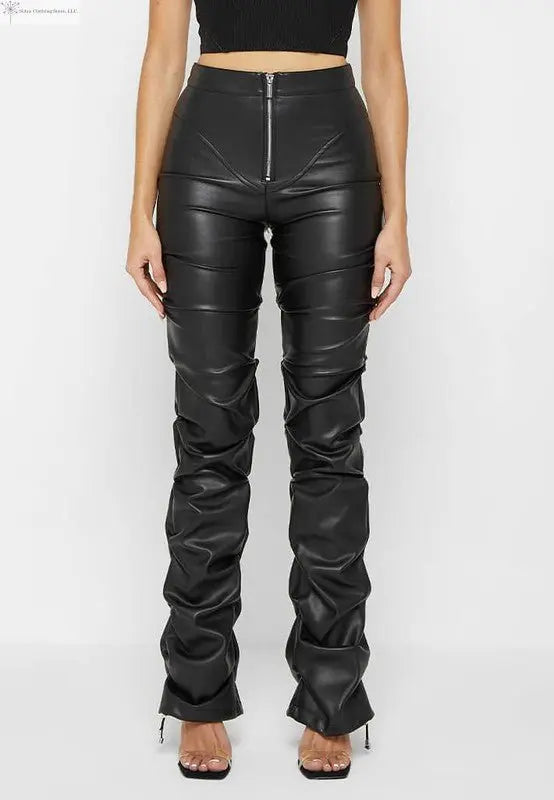 Black Faux Leather Pants Front | High Waisted faux Leather Pants | SiAra