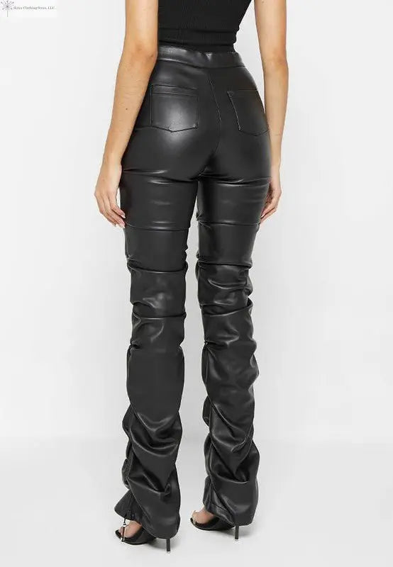 Black Faux Leather Pants Back Sided | High Waisted faux Leather Pants | SiAra