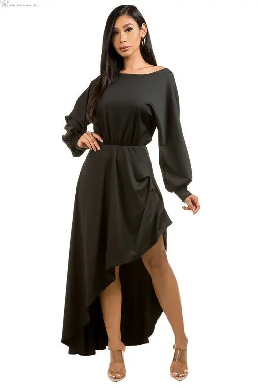 Black Maxi Dress Side Slit | Flowy Maxi Dress | SiAra