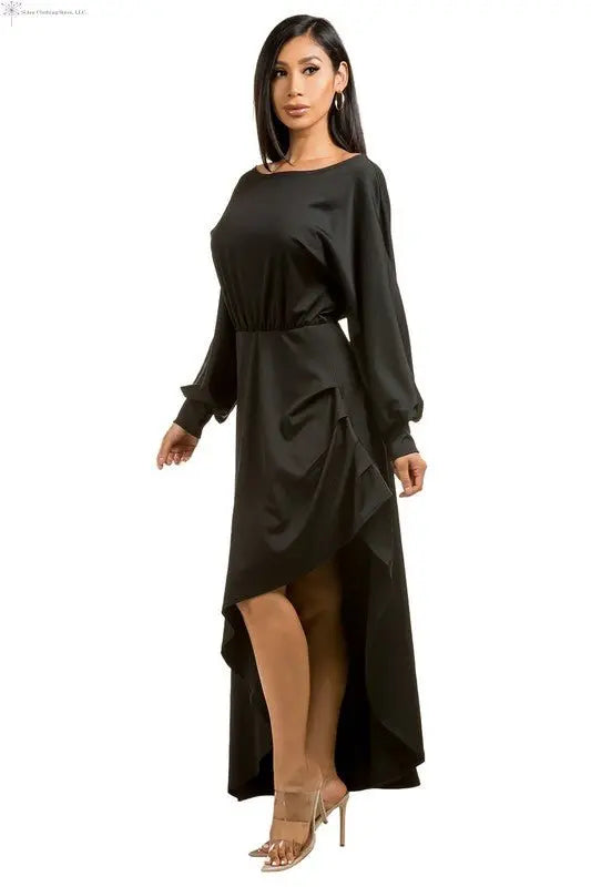 Black Maxi Dress Side Slit Side | Flowy Maxi Dress | SiAra