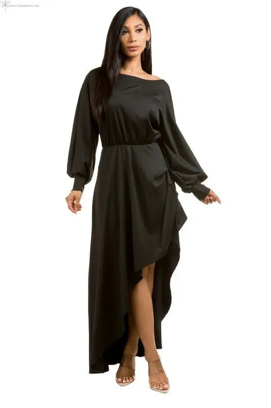 Black Maxi Dress Side Slit Front | Flowy Maxi Dress | SiAra