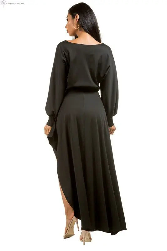 Black Maxi Dress Side Slit Back | Flowy Maxi Dress | SiAra
