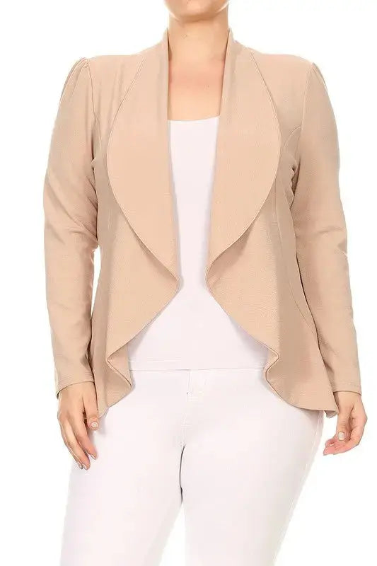 Blazer Jacket Plus Open Front Khaki | SiAra Clothing Store, LLC