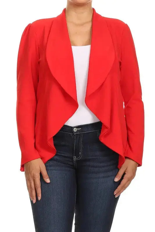 Blazer Jacket Plus Open Front Red | SiAra Clothing Store, LLC