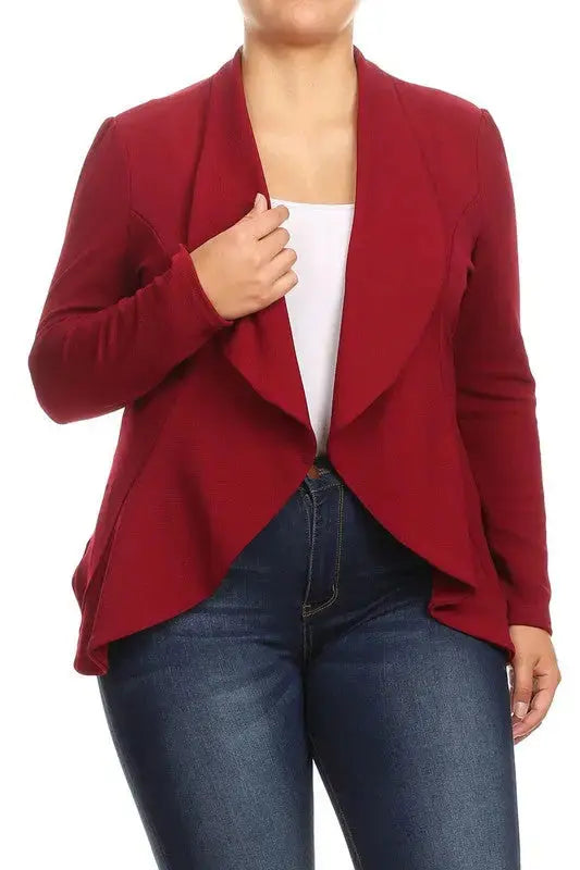Blazer Jacket Plus Open Front Burgundy | SiAra Clothing Store, LLC