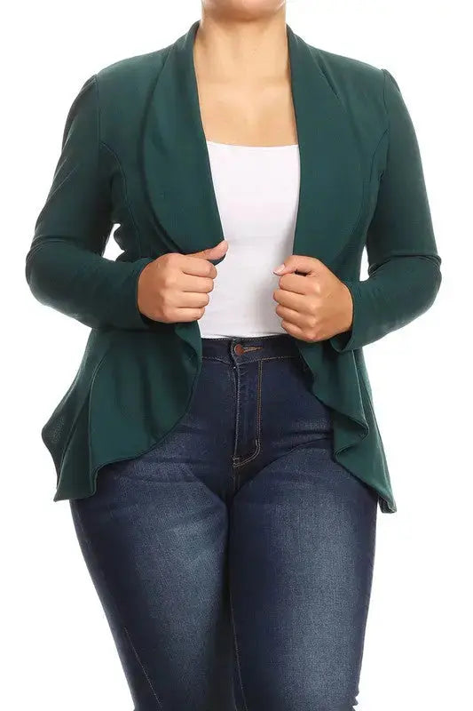 Blazer Jacket Plus Open Front Hunter Green | SiAra Clothing Store, LLC