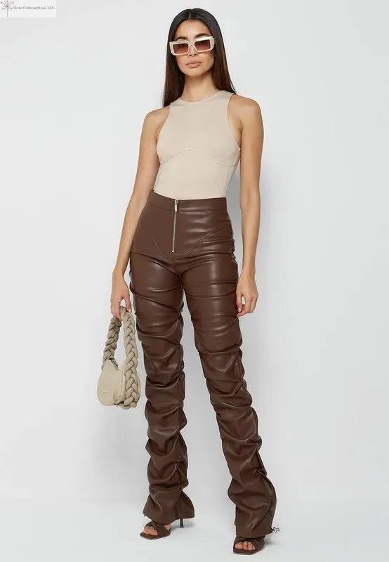 Brown Faux Leather Pants | Women's Leather Pants | SiAra