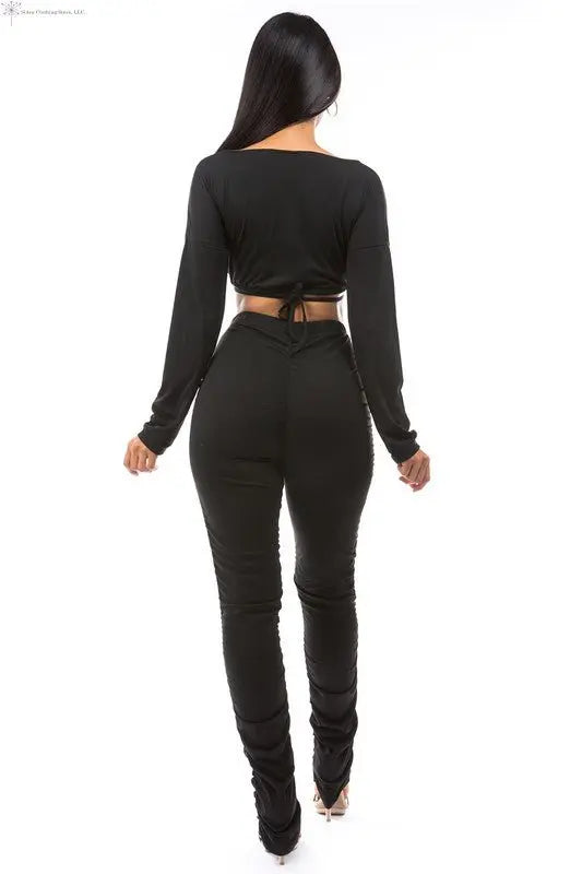 Women's Crop Top And Pants Set Black Back | Two Piece Crop Top And Trousers | SiAra