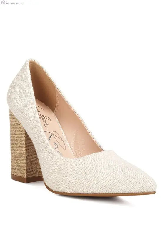 Closed Toe Block Heel Pumps Off-white Front-sided | Pointed Block Heels | SiAra