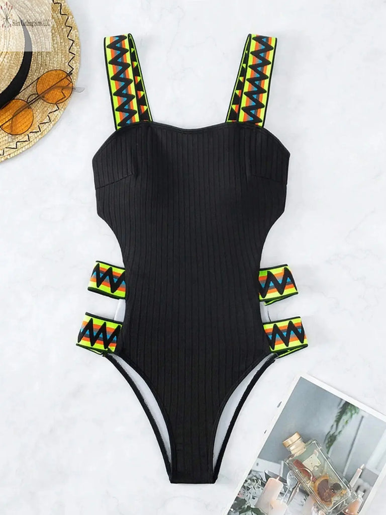 Cutout Swimwear Wide Strap Black | Best One Piece Bathing Suits Front | SiAra
