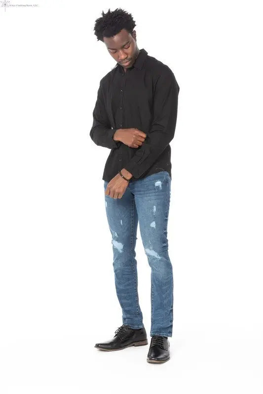 Distress Men's Jeans Slim Fit Sided Whole Manequin | Blue Distressed Jeans | SiAra