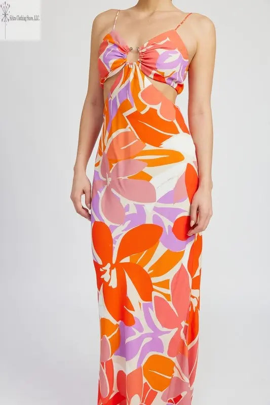 FLORAL CUT OUT MAXI DRESS WITH O RING DETAIL Emory Park