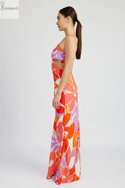 FLORAL CUT OUT MAXI DRESS WITH O RING DETAIL Emory Park