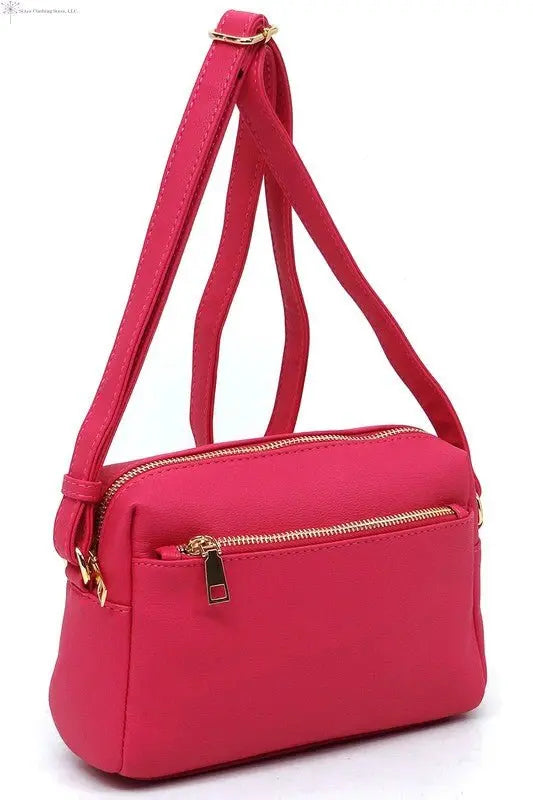 Faux Leather Crossbody Bag Sided | Hot Pink Crossbody Purse | SiAra