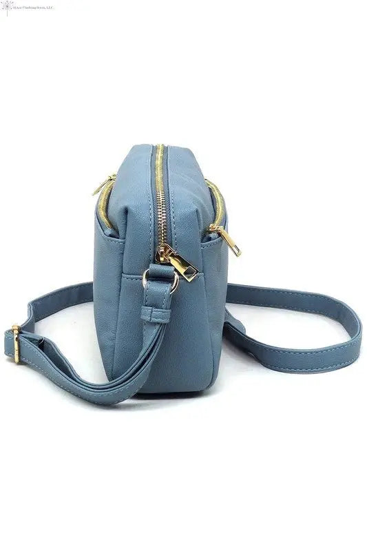 Faux Leather Crossbody Bag Side | Blue Crossbody Purse | SiAra