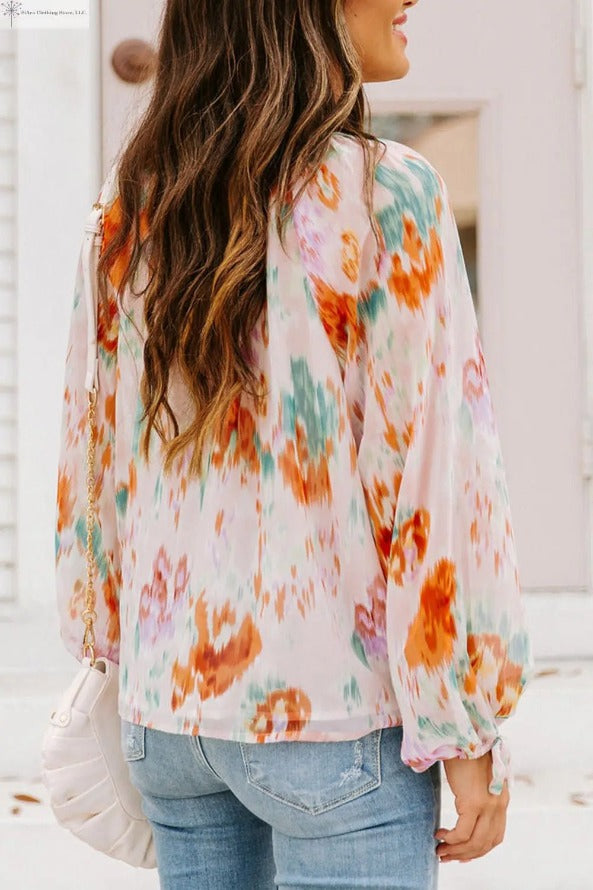 Floral Printed Tie-neck Blouse Back | Floral blouse Women's | SiAra
