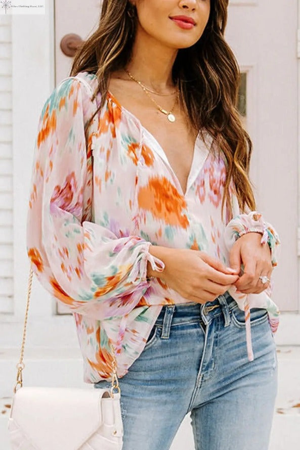Floral Printed Tie-neck Blouse Sided | Floral blouse Women's | SiAra