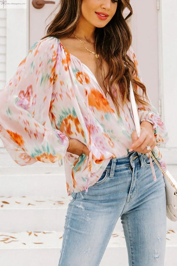 Floral Printed Tie-neck Blouse Front Sided | Floral blouse Women's | SiAra