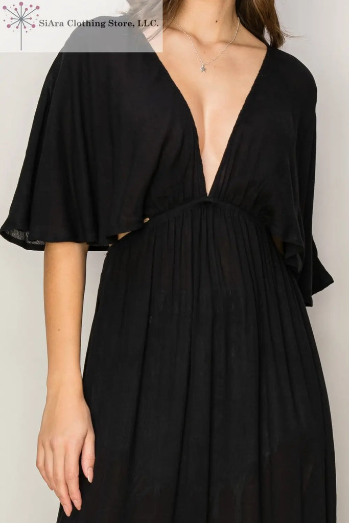 Cover Up Dress Side Split Short Sleeves Black | Swimwear Cover Up Dresses Closed-up | SiAra
