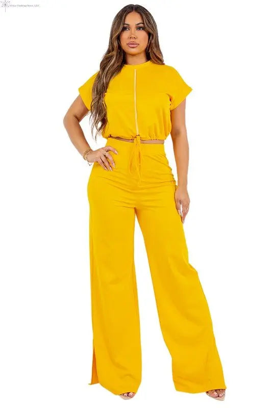 High Waist Pants and Crop top Set Yellow | 2 Piece Crop Top and Pants | SiAra