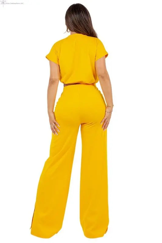 High Waist Pants and Crop top Set Yellow Back | 2 Piece Crop Top and Pants | SiAra
