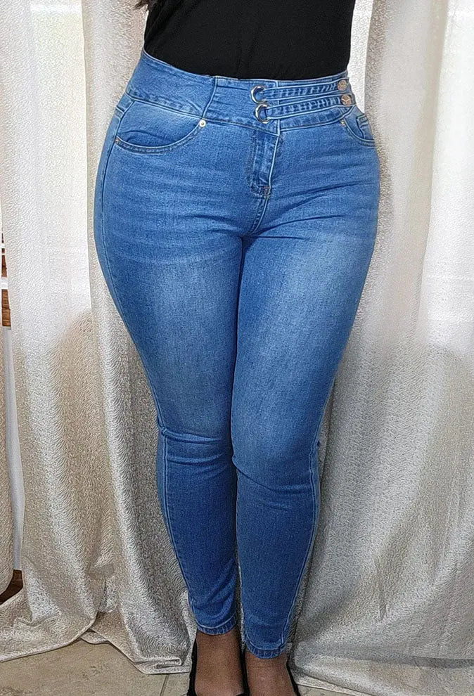 High Waisted Skinny Jeans Belted Closed-up | SiAra Clothing Store, LLC
