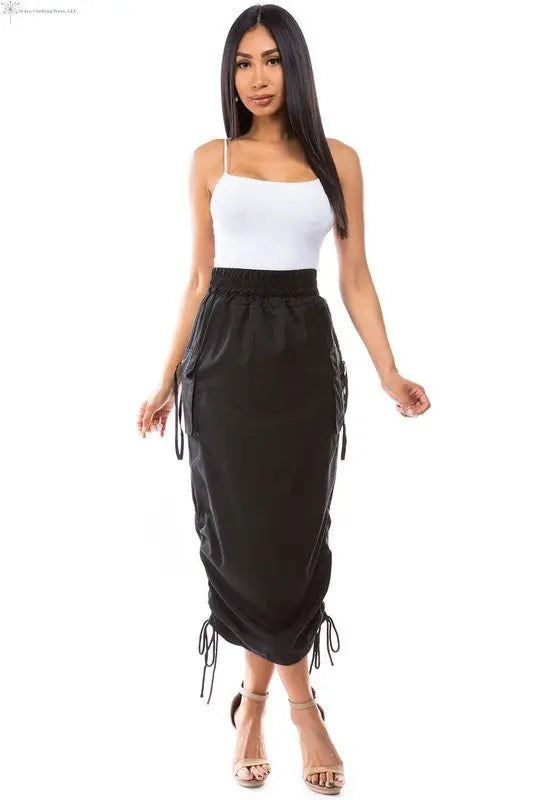 Black Maxi Skirt Side Ruched | Cargo Maxi Skirt | SiAra