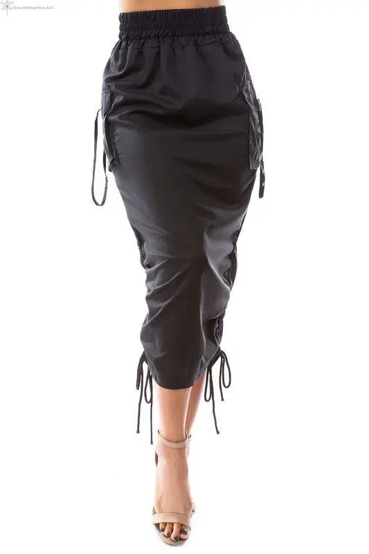 Black Maxi Skirt Side Ruched Front | Cargo Maxi Skirt | SiAra