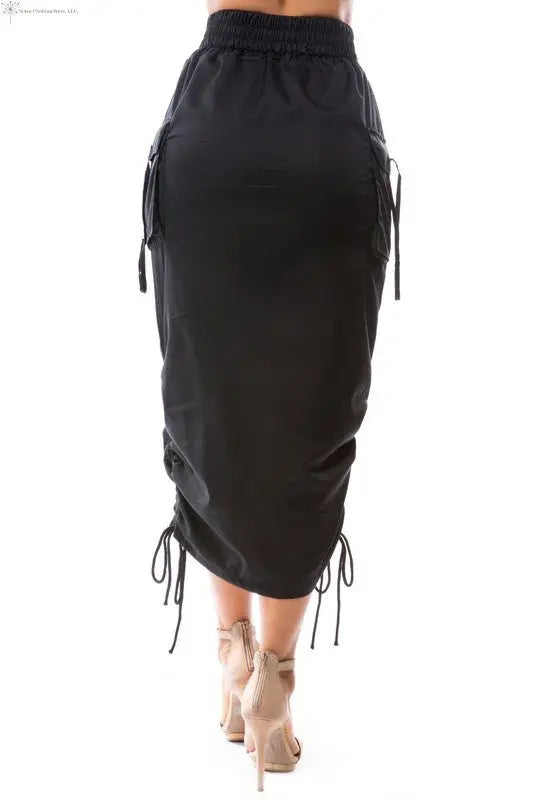 Black Maxi Skirt Side Ruched Back | Cargo Maxi Skirt | SiAra