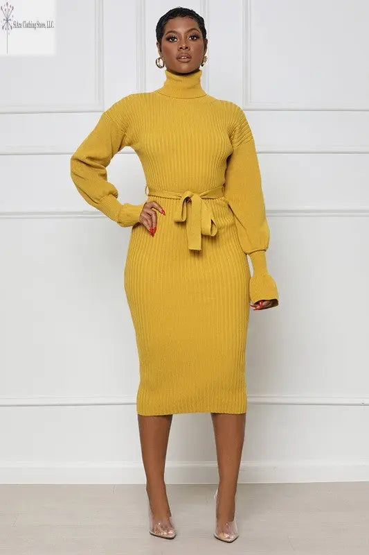 Long Sleeve Maxi Sweater Dress | Yellow Maxi Dress | SiAra