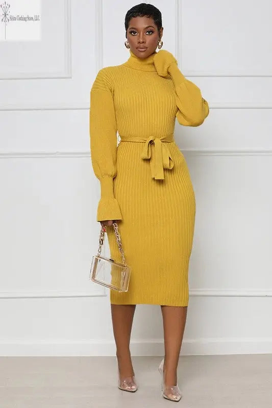 Long Sleeve Maxi Sweater Dress Front | Yellow Maxi Dress | SiAra