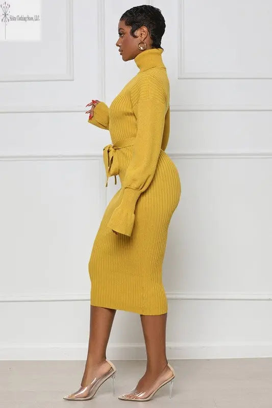 Long Sleeve Maxi Sweater Dress Front Side | Yellow Maxi Dress | SiAra