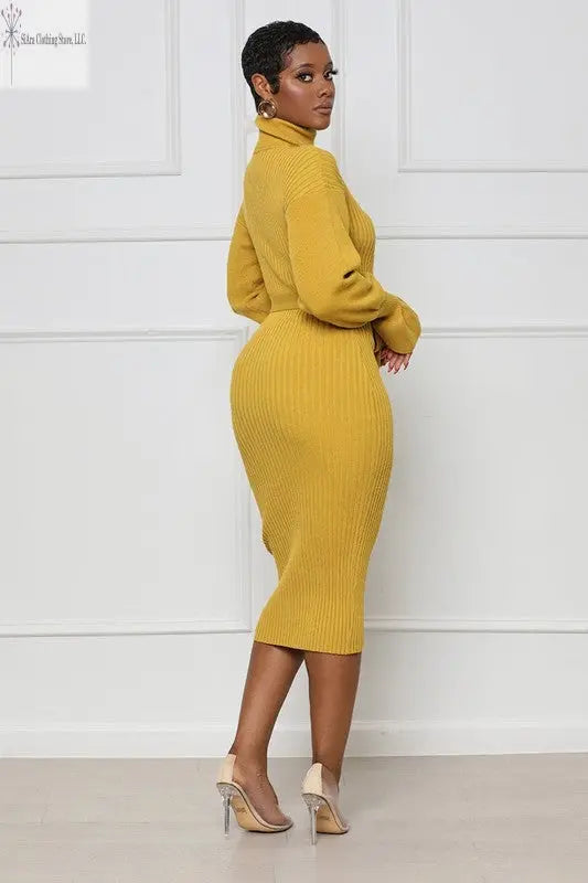 Long Sleeve Maxi Sweater Dress Front Back | Yellow Maxi Dress | SiAra