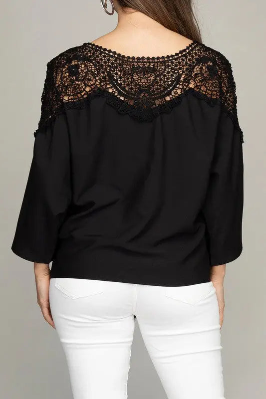 Black Blouse with Lace Front Tie Back | SiAra Clothing Store, LLC