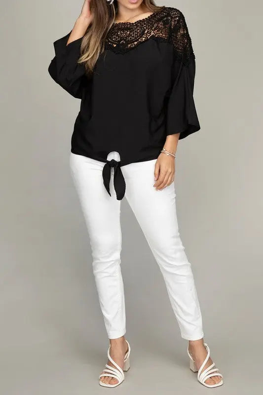 Black Blouse with Lace Front Tie Front | SiAra Clothing Store, LLC