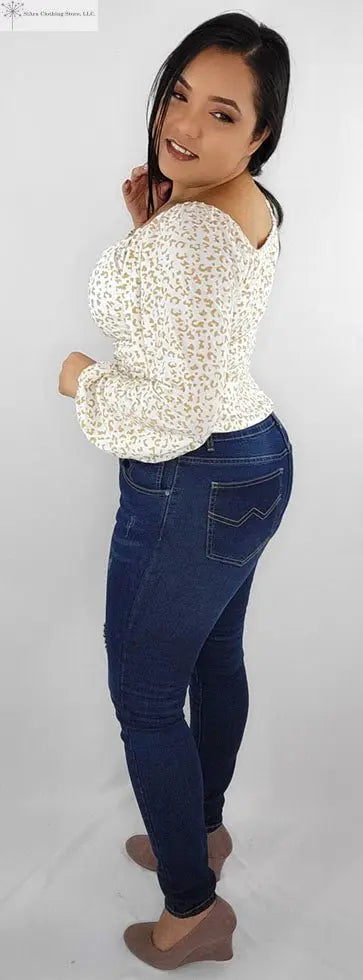 Leopard print crop top | Women's Off-White Long Sleeves SiAra Clothing Store, LLC